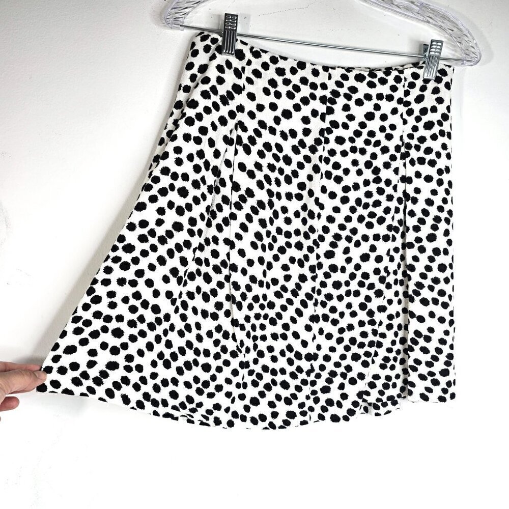 LOFT Petites Black White Polkadot Dalmatian Print Mini Circle Pleated Skirt